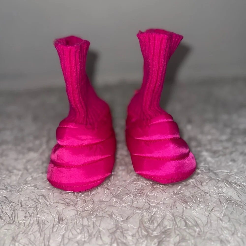 Baby Gap Puffer Booties Pink Knit Cuff Winter Snow Toddler‎ Infant Size 3-6M